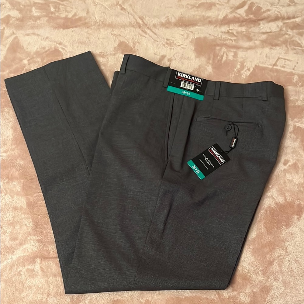 New Kirkland Wool Flat Front Gray Dress Pants Fabric Woman in Italy.